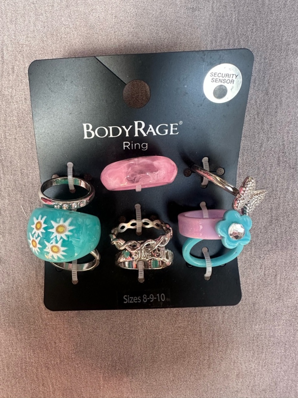 BodyRage Pink & Turquoise Floral Ring Set